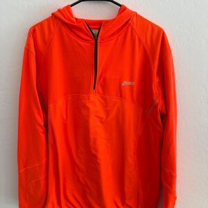 ASICS Running Pullover 1/4 Zip Hooded Long Sleeve Neon Orange xl